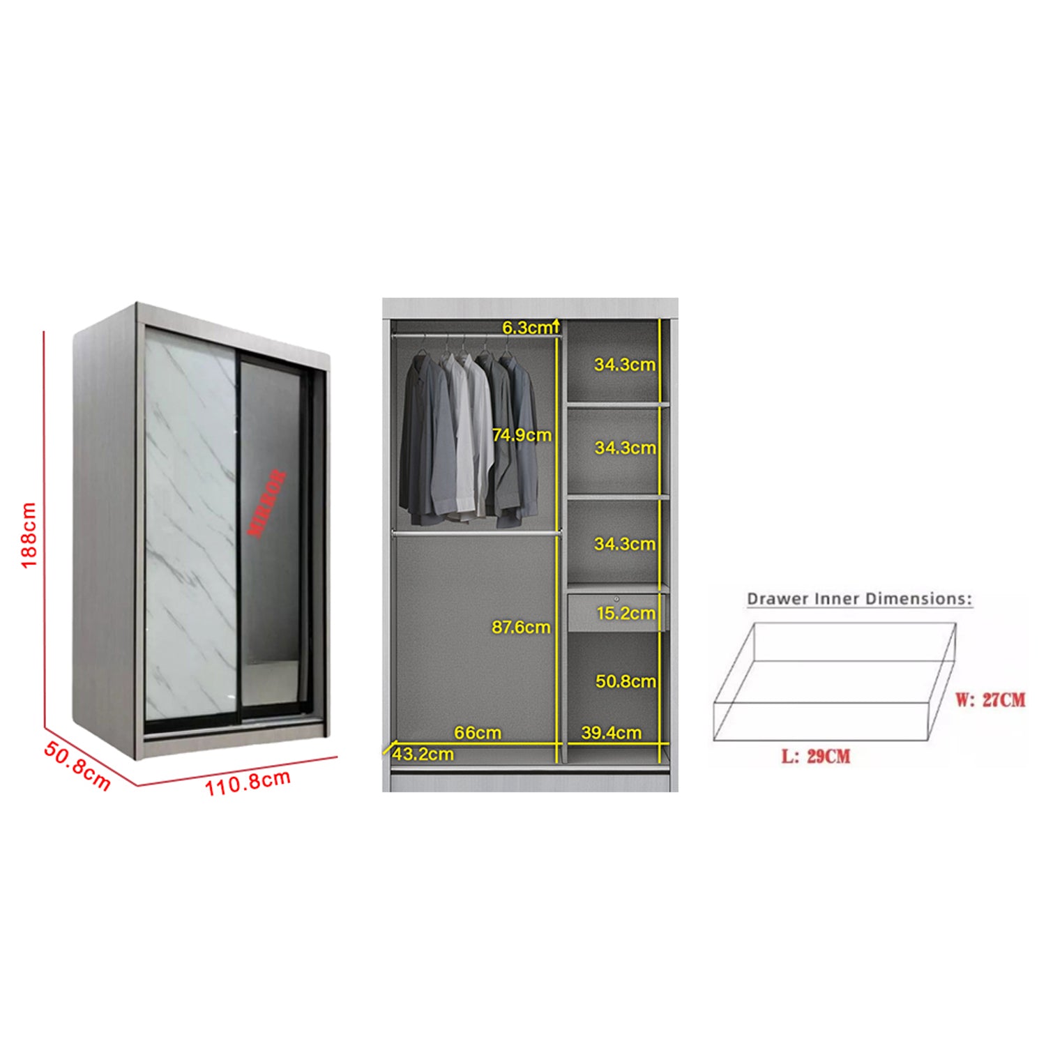 Lindy Series13 4 Feet Solid Sliding Door Wardrobe