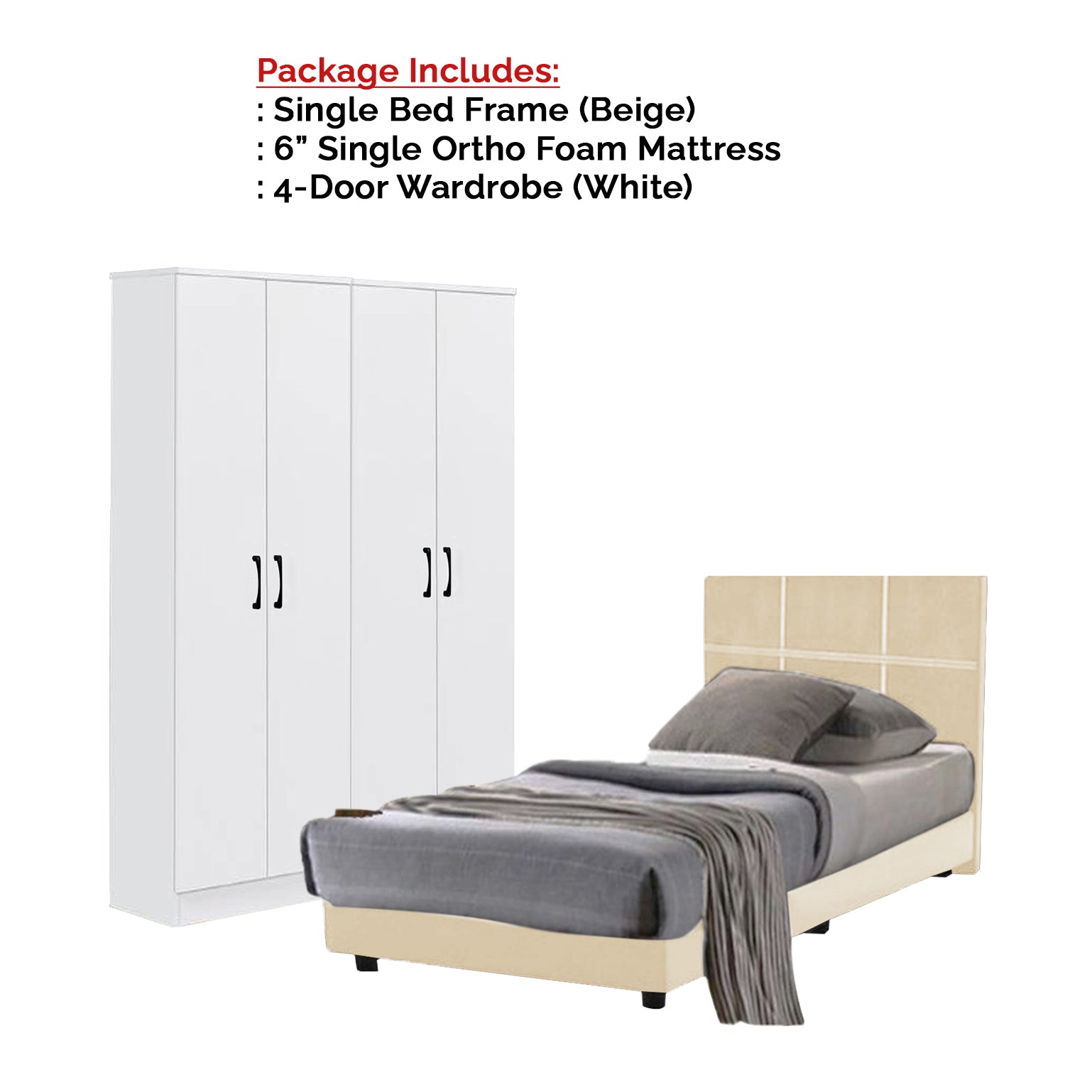 Toluca Bedroom Set Series 8 Includes Wardrobe/Bed Frame/Mattress In Queen And King Size.Free Installation