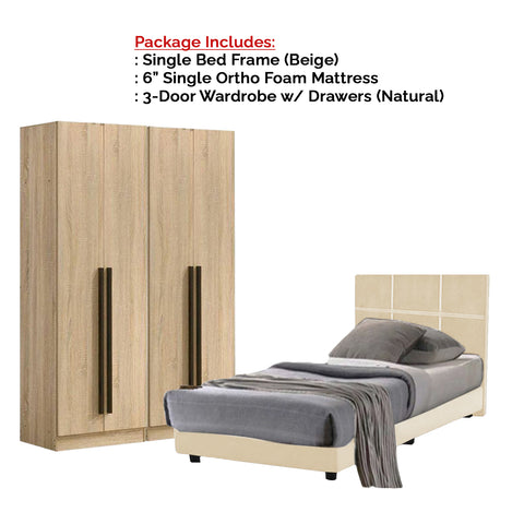 Image of Toluca Bedroom Set Series 7 Includes Wardrobe/Bed Frame/Mattress In Single And Super Single Size.Free Installation