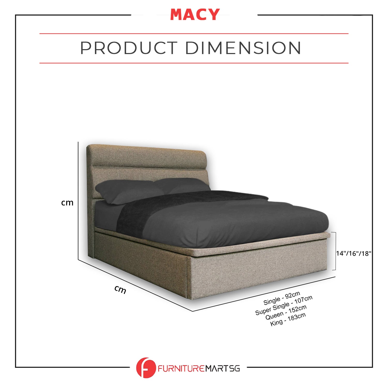 Diomire Macy 14"/16"/18" SBD Storage Bed Pet Friendly Scratch-Resistant Fabric 27 Colours - With Mattress Add-On