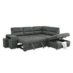 Jaylie Left-Right Reversible Sleeper Sectional Sofa with Ottoman Storage in Grey Pet Friendly Fabric