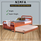 Nimfa Pull-Out Bed Single/Super Single Solid Rubberwood BedFrame w/ Mattress Option