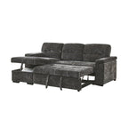 Arinna Left-Right Reversible Sleeper Sectional Sofa with Storage in Charcoal Chenille Fabric