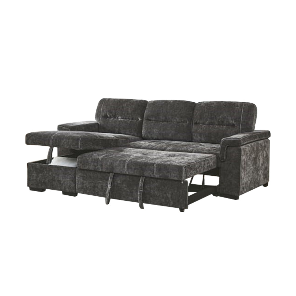 Arinna Left-Right Reversible Sleeper Sectional Sofa with Storage in Charcoal Chenille Fabric
