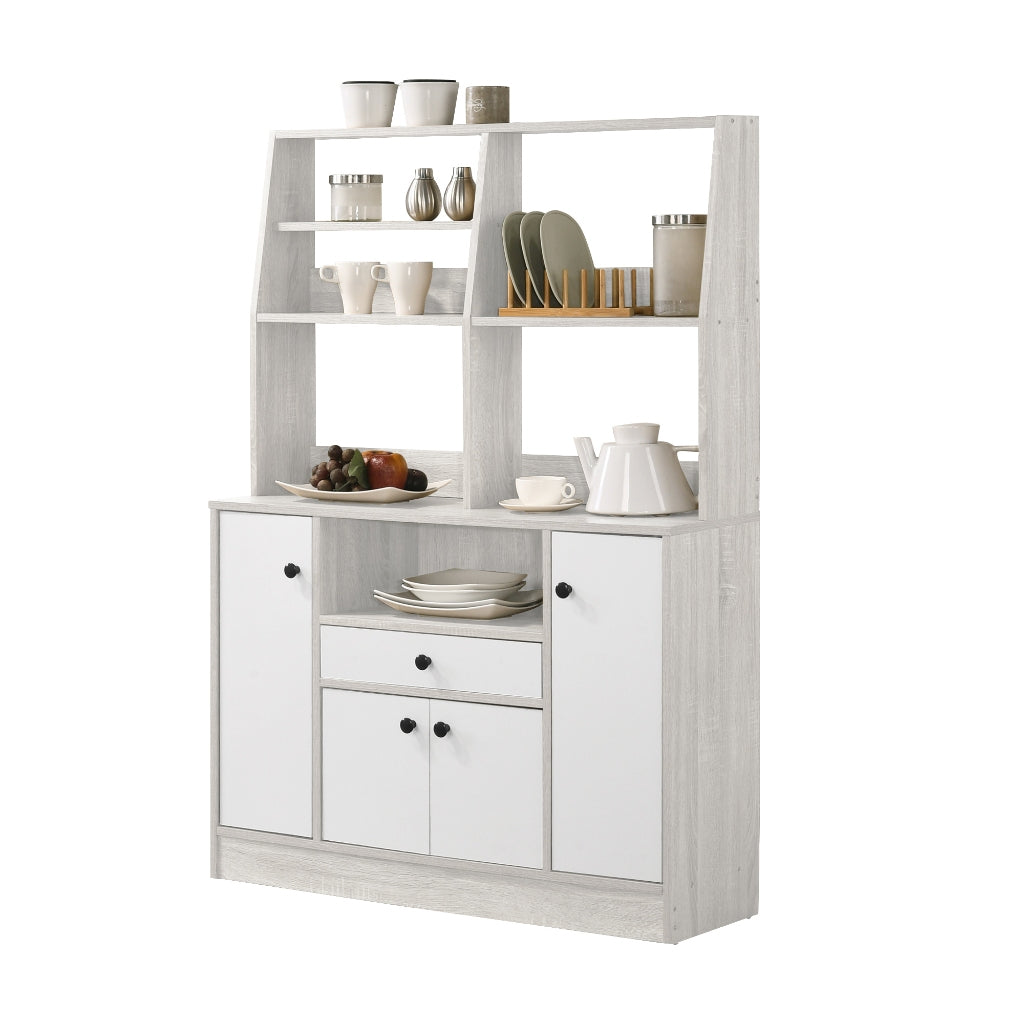 Hallie Series Modular Kitchen Cabinet Melamine Panel Top with Hanging Cabinet in Brown & Natural Color.