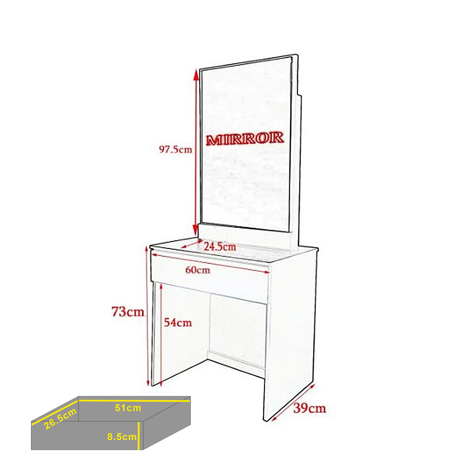 Ritch Dressing Table With Mirror In Walnut And White Wash