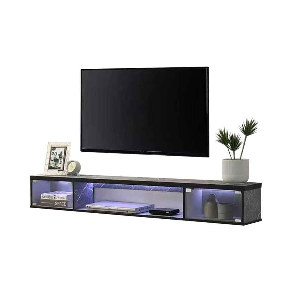 Sombra Model C Floating TV Console Wall Mounted in Black Color