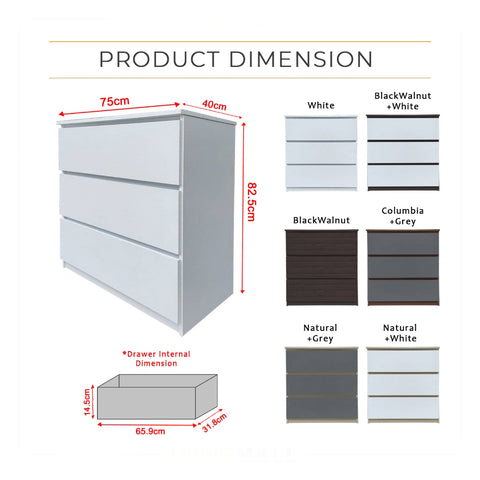 Image of Pachuca Series 2 Premium Chest of 3/4 Drawers Collection Full Laminated Back Panel in 6 Colours