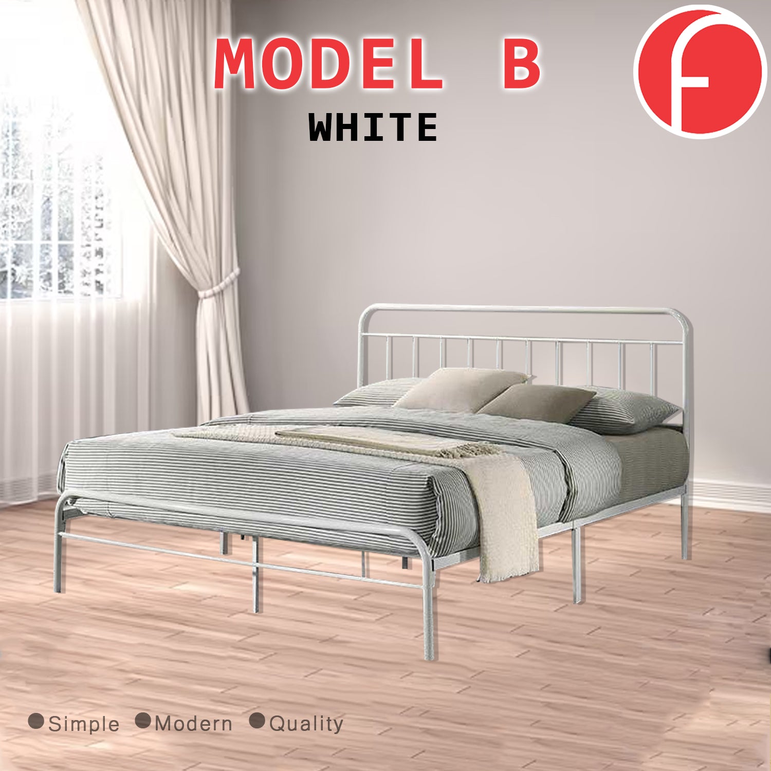 Leemi King Size Metal Bed Frame in White Colour with Mattress Option