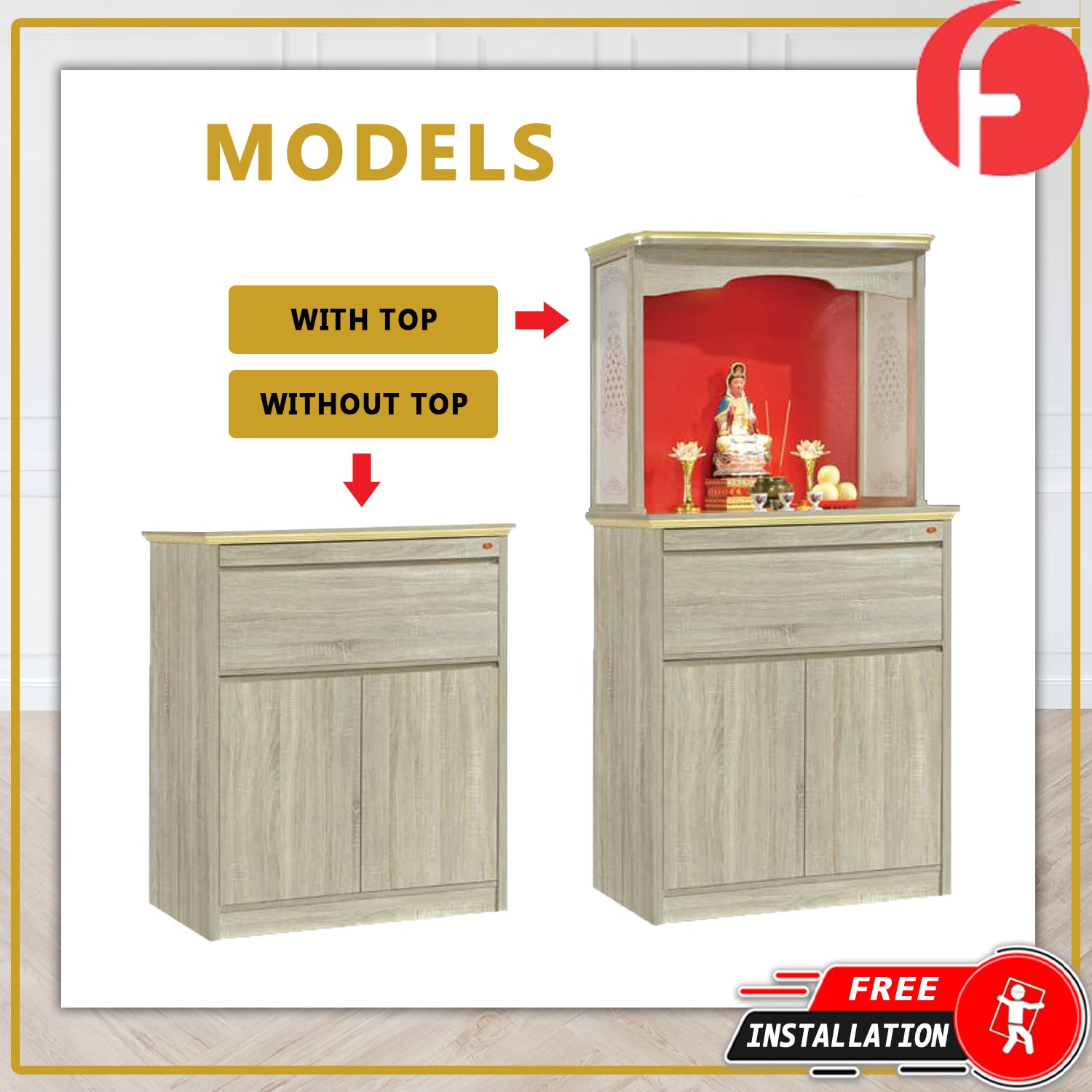 Thea Oriental Altar Table with Top Altar Cabinet Fire Resistant Altar Cabinet
