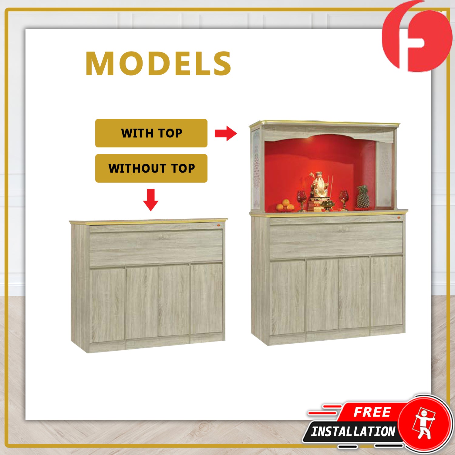Callum Oriental Altar Table with Top Altar Cabinet Fire Resistant Altar Cabinet