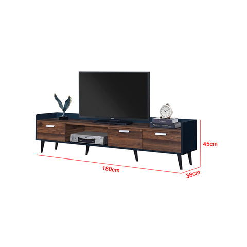 Image of Duisburg Series 16 Wood TV Console Cabinet In Dark Blue + Walnut