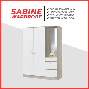 Sabine Wardrobe Dresser Combo with Mirror and Drawers in Natural + White Colour