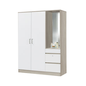 Sabine Wardrobe Dresser Combo with Mirror and Drawers in Natural + White Colour