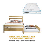 Vinna Pull-Out Bed Single/Super Single Solid Rubberwood Bed Frame w/ Mattress Option