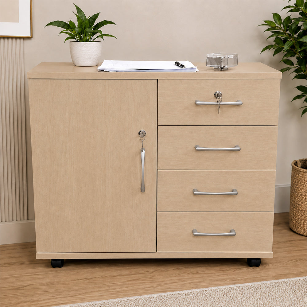KIERA File Cabinet Office with Lock Pedestal Mobile Storage Cabinet with Wheels 3 Colours