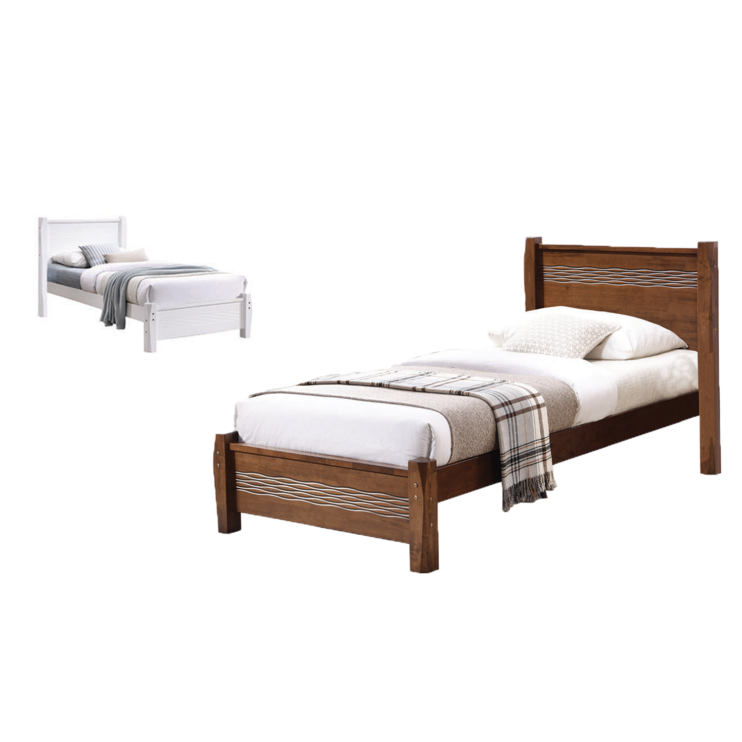 Marin Single Pull-Out Bedframe MDF + Veneer Solid Wood Slatted Base  - w/ Mattress Option