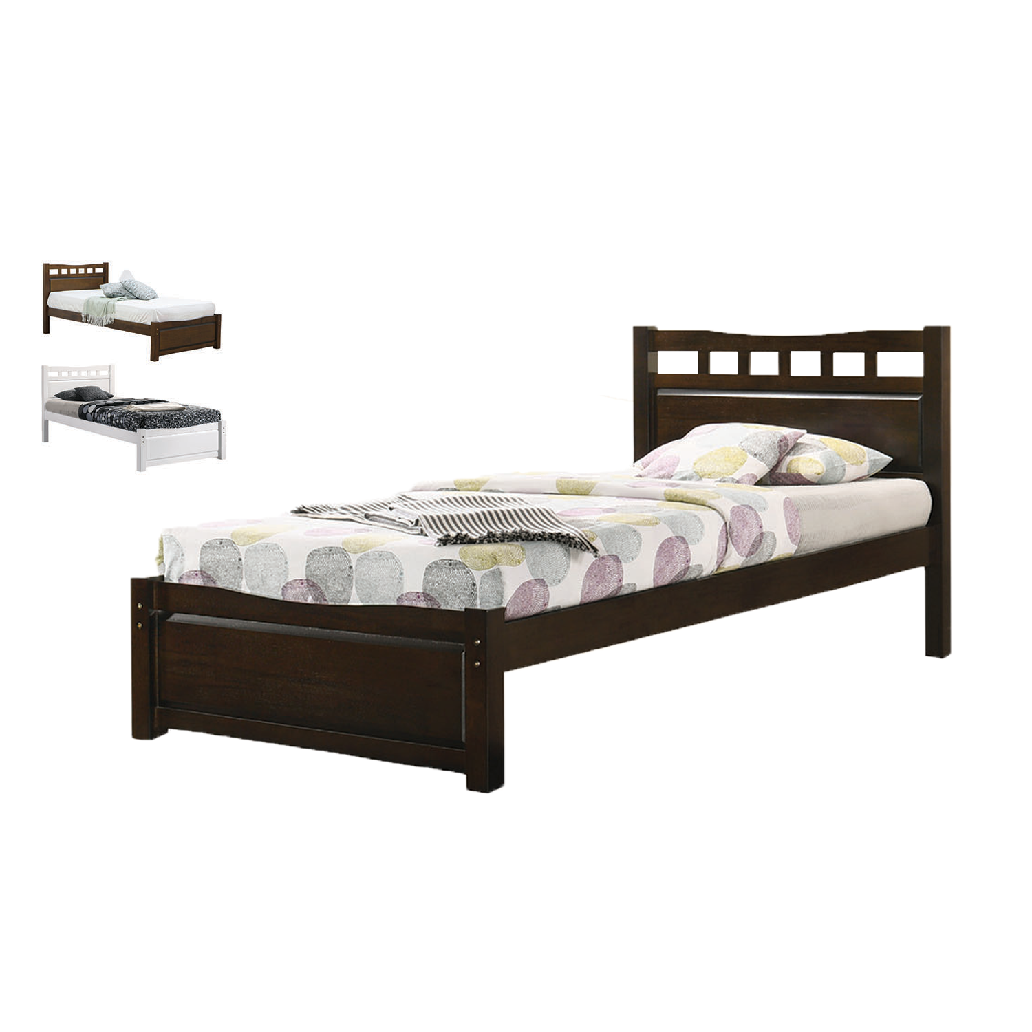 Frankie Single Pull-Out Bedframe MDF + Veneer Solid Wood Slatted Base  w/ Mattress Option