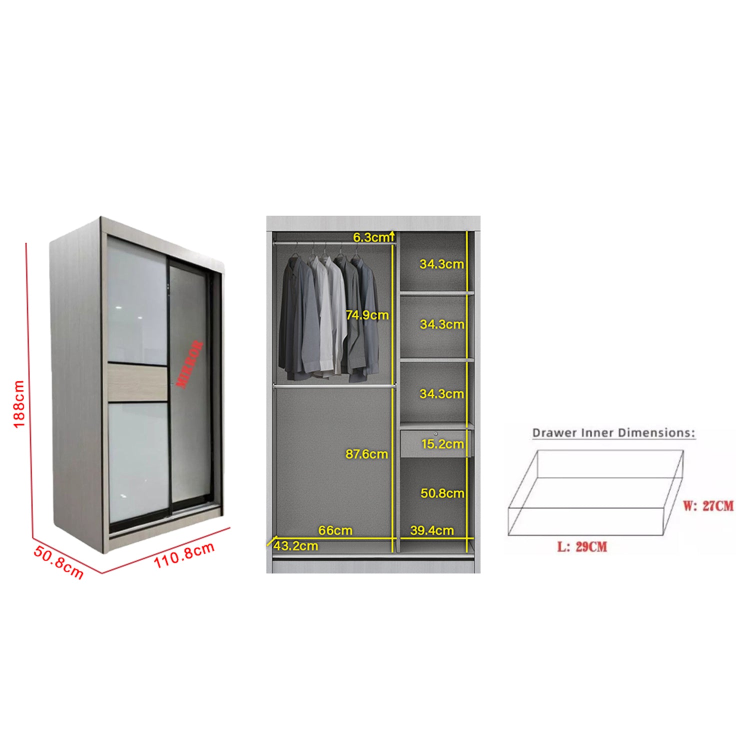 Lindy Series14 4 Feet Solid Sliding Door Wardrobe