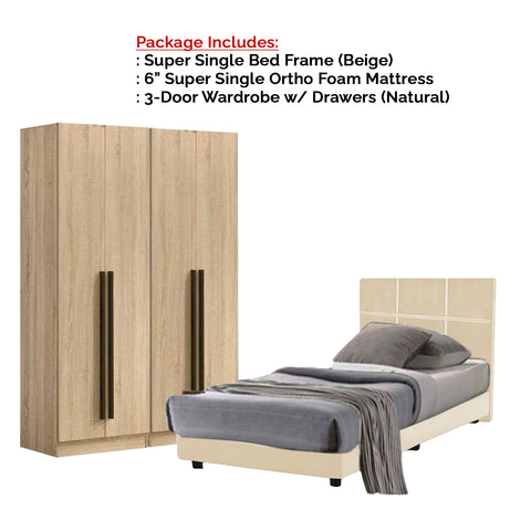 Image of Toluca Bedroom Set Series 7 Includes Wardrobe/Bed Frame/Mattress In Single And Super Single Size.Free Installation