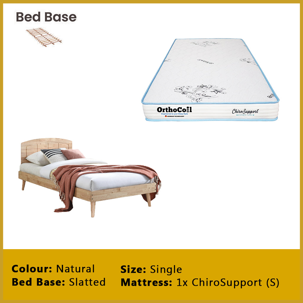 Poppy Single Bedframe Solid Wood Slatted Base  - w/ Mattress Option