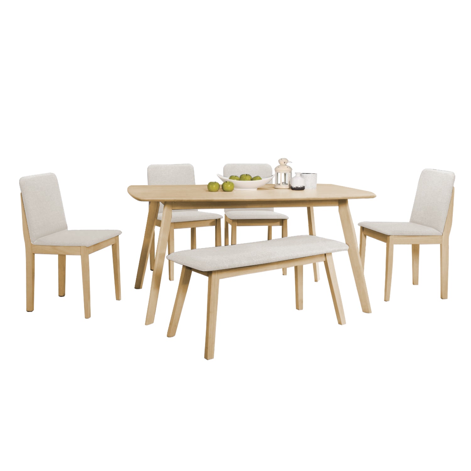 OGIVE 1+4 Dining Set Table with Chair & Bench Pet-Friendly Fabric in Natural & Walnut Color