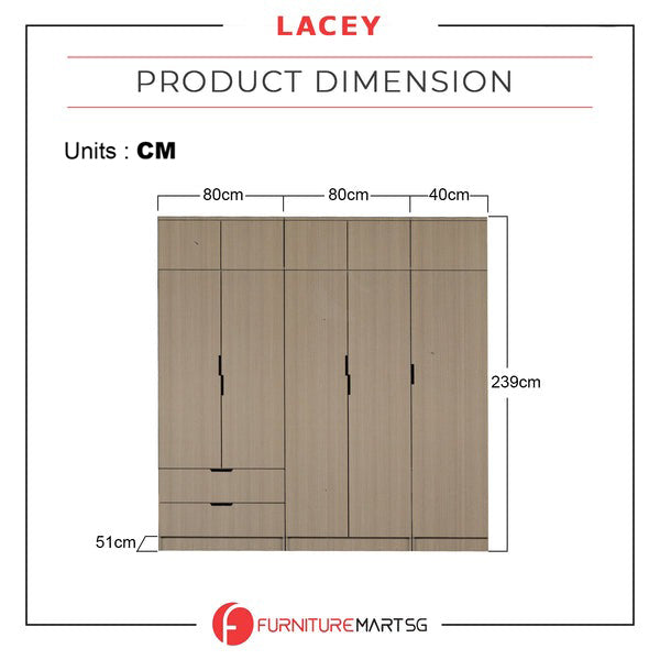 Lacey Series 2 Customizable Modular Wardrobe up to 10-Door in Natural Colour