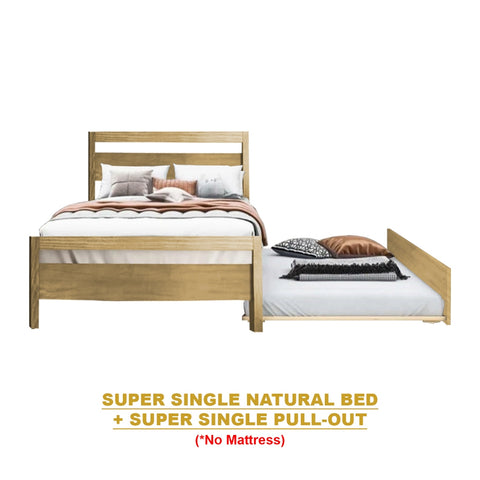 Image of Finna Solid Rubberwood Bed Frame Single, Super Single, Queen w/ Pull-Out Option