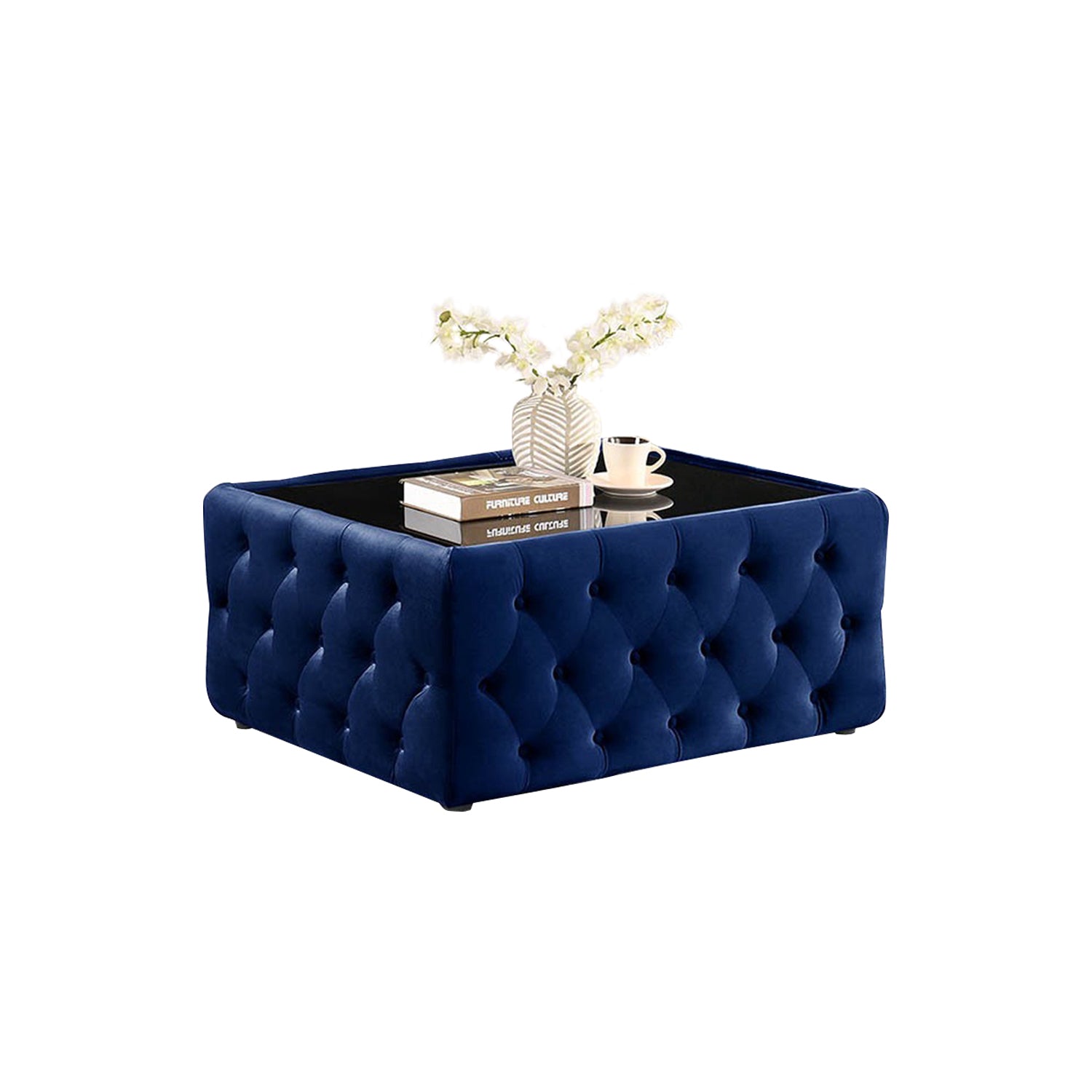 Chesterfield Coffee Table with Black Glass Top w/ PetFriendly Scratch Resistant Option