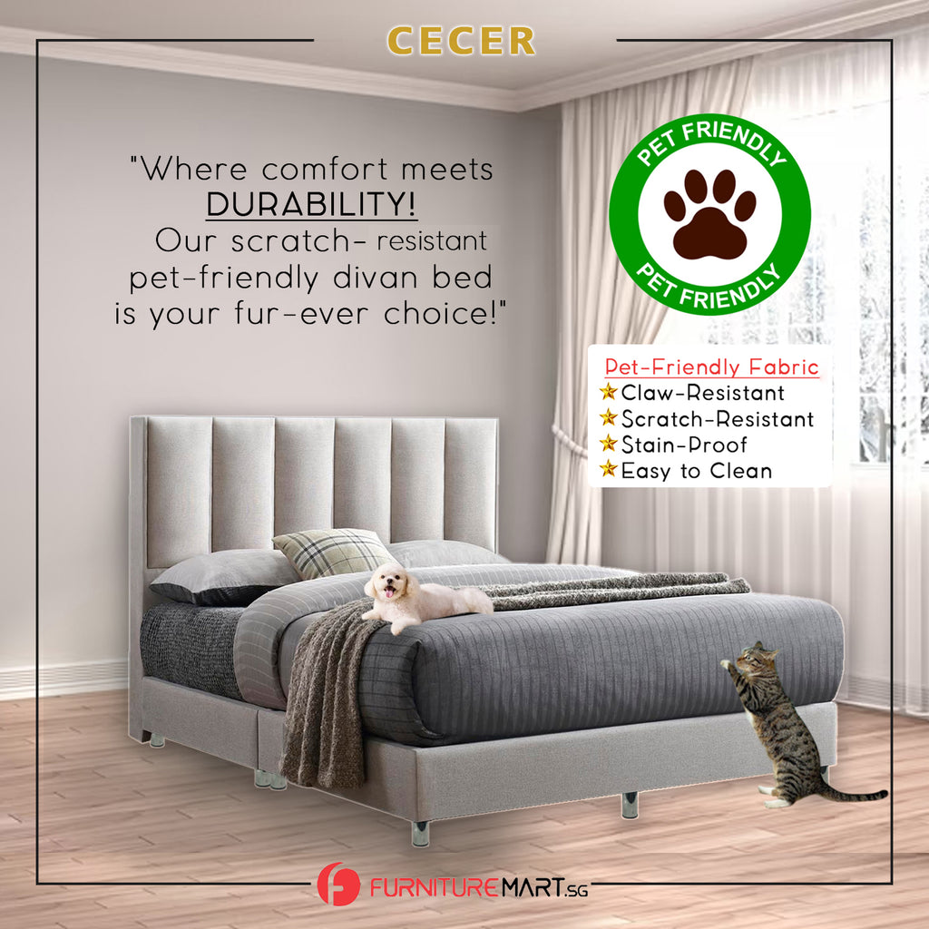 Cecer OrthoCoil Divan Bed Frame Pet Friendly Scratch-Resistant Fabric - With Mattress Add On