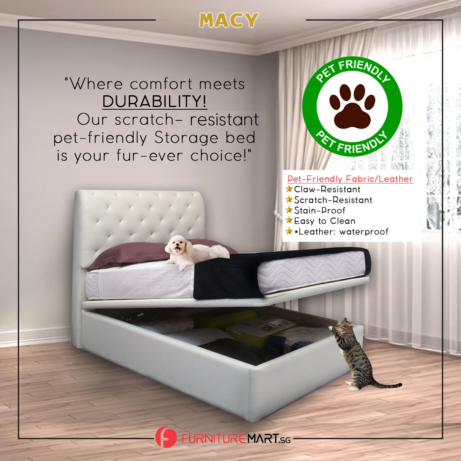 Diomire Mia 14"/16"/18" SBD Storage Bed Pet Friendly Fabric 16 Colors w/ Mattress Add-On