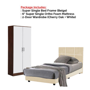 Toluca Bedroom Set Series 1 Includes Wardrobe/Bed Frame/Mattress In Single And Super Single Size.Free Installation