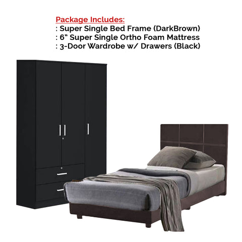 Image of Toluca Bedroom Set Series 2 Includes Wardrobe/Bed Frame/Mattress In Single And Super Single Size.Free Installation