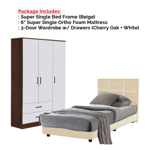 Toluca Bedroom Set Series 4 Includes Wardrobe/Bed Frame/Mattress In Single And Super Single Size.Free Installation