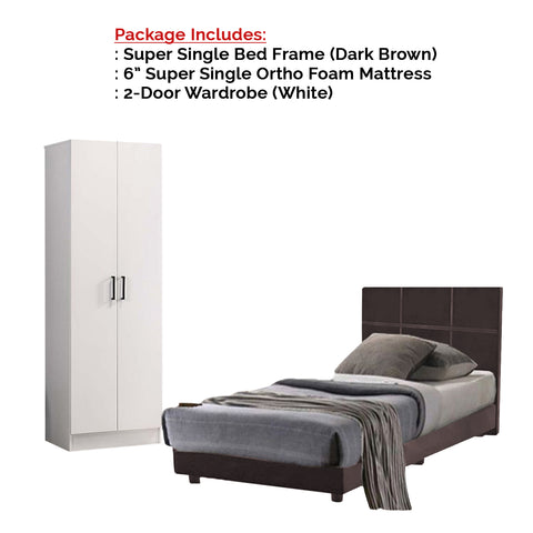 Image of Toluca Bedroom Set Series 7 Includes Wardrobe/Bed Frame/Mattress In Single And Super Single Size.Free Installation