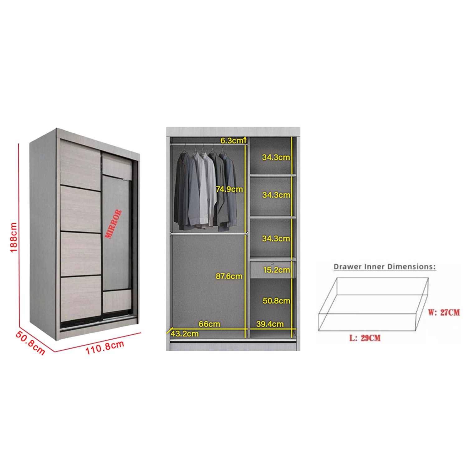 Lindy Series15 4 Feet Solid Sliding Door Wardrobe