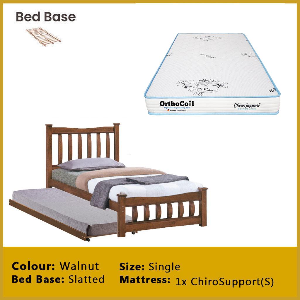Zoraa Single Pull-Out Bedframe Solid Wood Slatted Base  - w/ Mattress Option