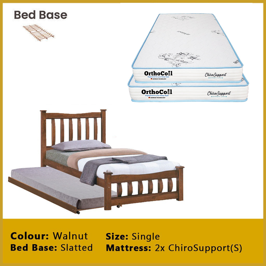 Zoraa Single Pull-Out Bedframe Solid Wood Slatted Base  - w/ Mattress Option