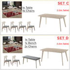 Juventus Dining Set Table with Chair & Bench in Natural Whitewash & Walnut Color