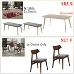 Juventus Dining Set Table with Chair & Bench in Natural Whitewash & Walnut Color
