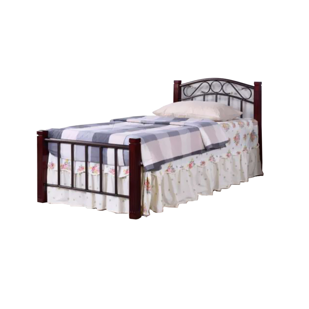 Frana Series 16 Single Metal Bed Frame in Hammertone/Mahogany Colour w/ Optional Mattress Add On