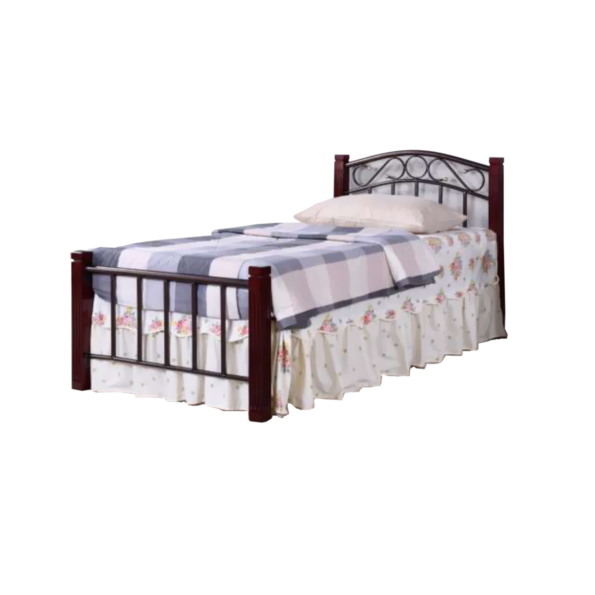 Frana Series 16 Single Metal Bed Frame in Hammertone/Mahogany Colour w/ Optional Mattress Add On