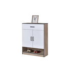 Peony Shoe Cabinet in 4 Layers Shelves with Drawers in Natural+White Colour