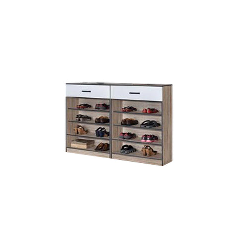Image of Peony Shoe Cabinet in 4 Layers Shelves with Drawers in Natural+White Colour