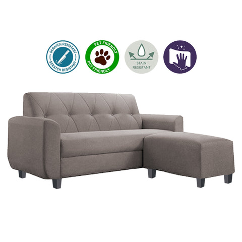 Image of Murray 3 Seater Fabric Sofa with Stool w/ Pet-Friendly Option