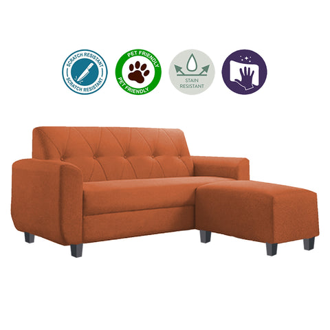 Image of Murray 3 Seater Fabric Sofa with Stool w/ Pet-Friendly Option