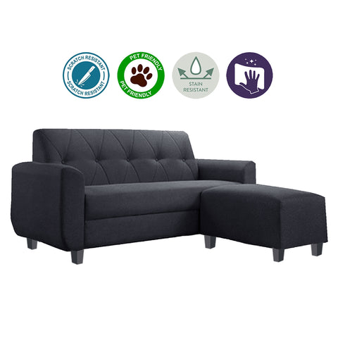 Image of Murray 3 Seater Fabric Sofa with Stool w/ Pet-Friendly Option