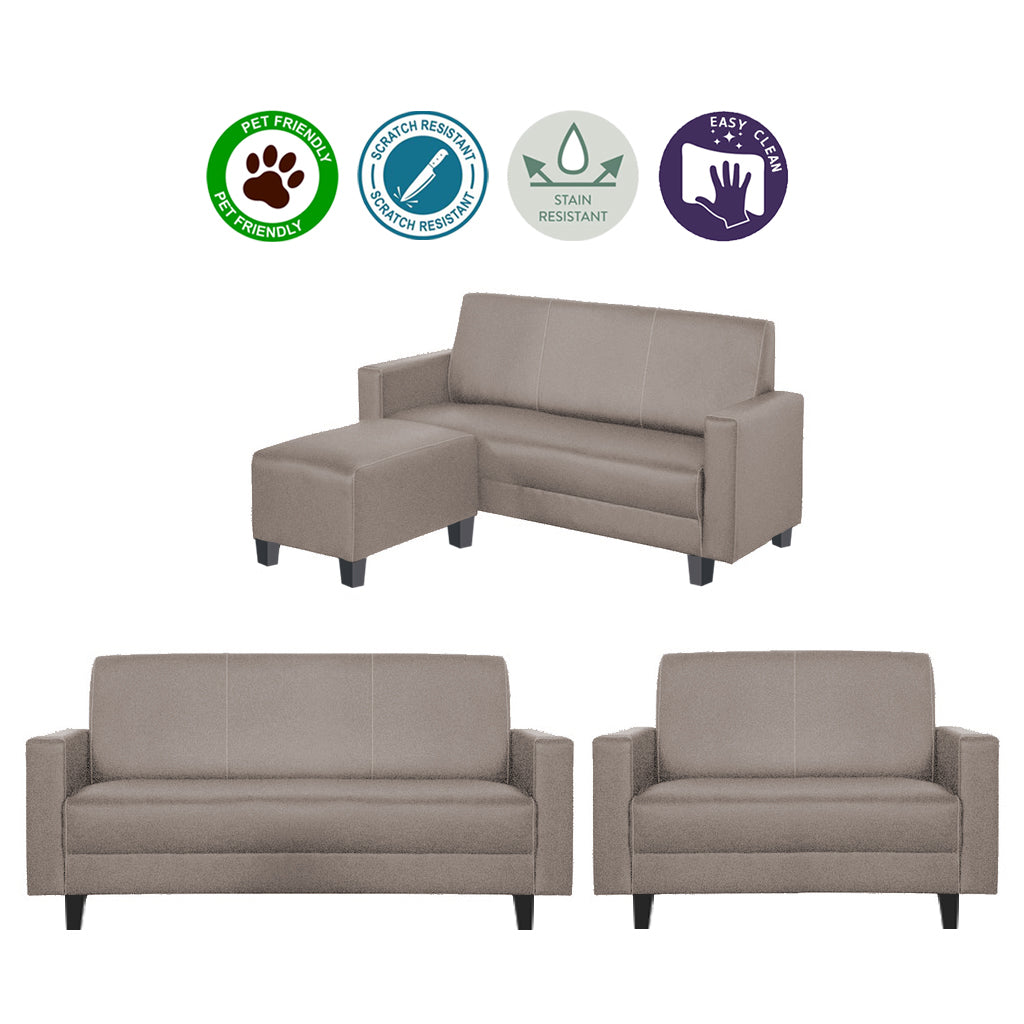 Dorcas 2/3 Seater Fabric/ Leather Sofa Set With Ottoman w/ Pet-Friendly Option
