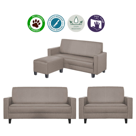 Image of Dorcas 2/3 Seater Fabric/ Leather Sofa Set With Ottoman w/ Pet-Friendly Option