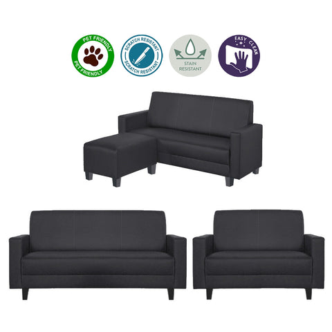 Image of Dorcas 2/3 Seater Fabric/ Leather Sofa Set With Ottoman w/ Pet-Friendly Option